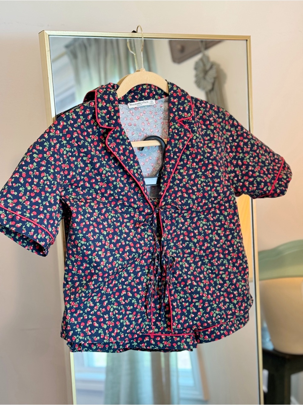 Abercrombie & Fitch Navy Red Strawberry Print Pajama Top and shorts set - Picture 2 of 6